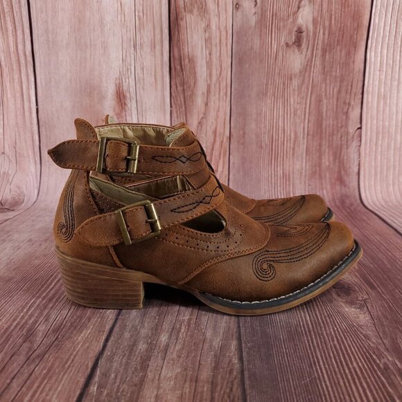 *READ* Roper Womens Size 6 Willa Embroidery Snip Toe Casual Ankle Boots Brown - Picture 3 of 16
